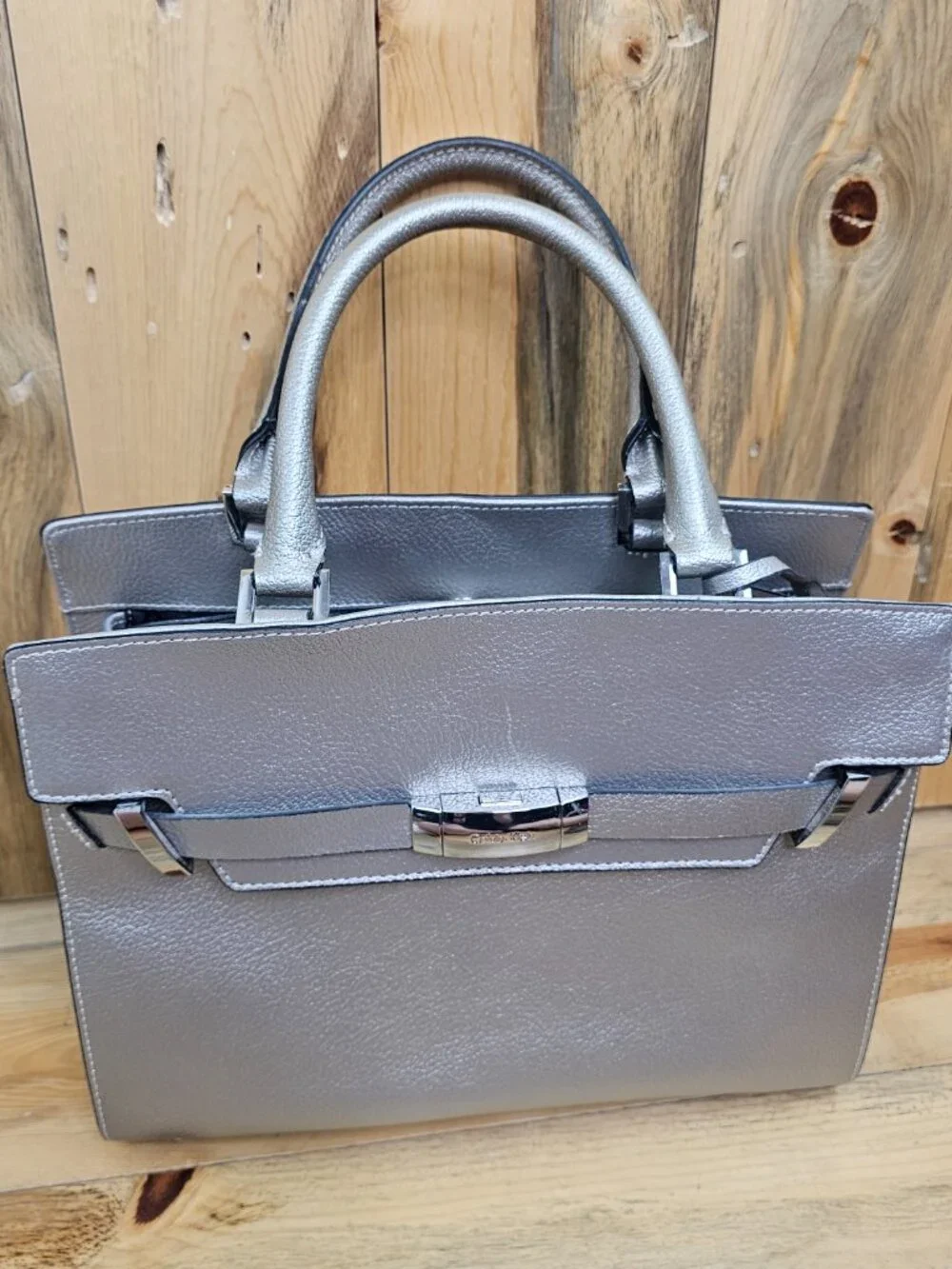 Calvin Klein Brooke Classic Structured Metallic Tote Handbag ~ NEW!